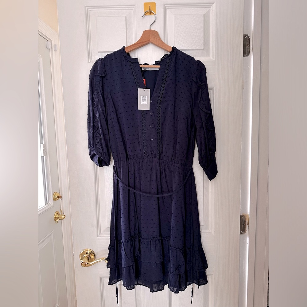 Cotton Navy Color Knee Length Dress